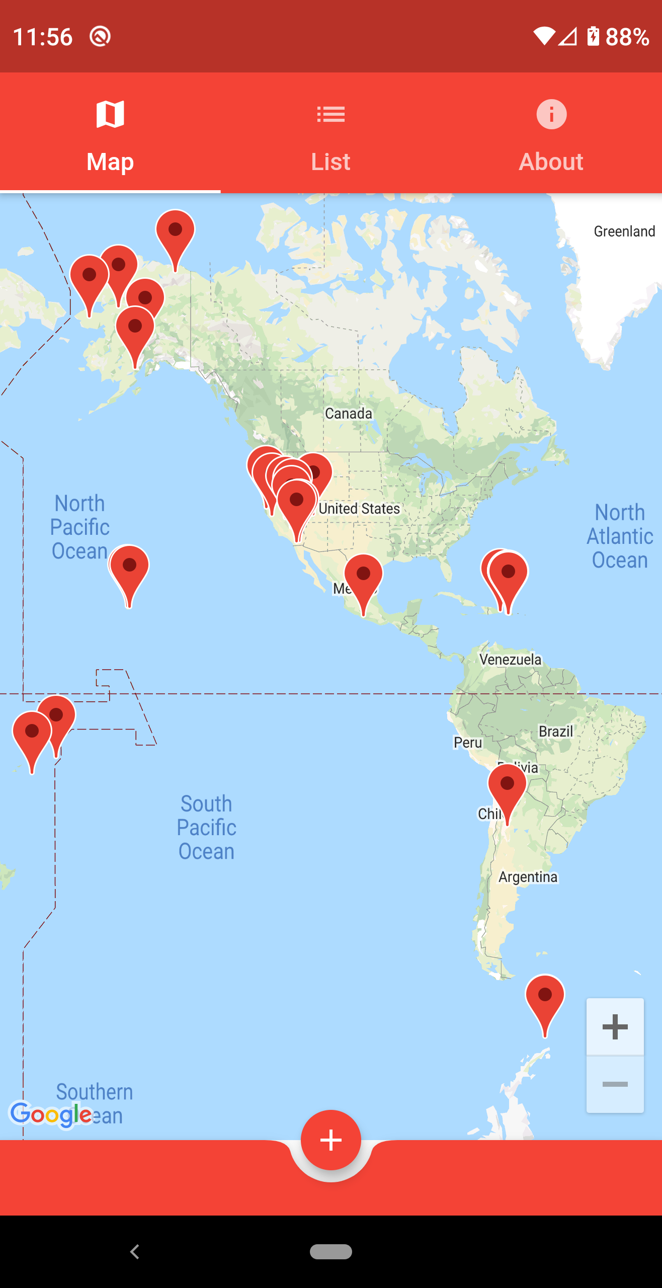 Screenshot of Earthquake Mapper