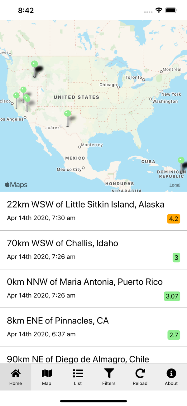 Screenshot of Earthquake Mapper