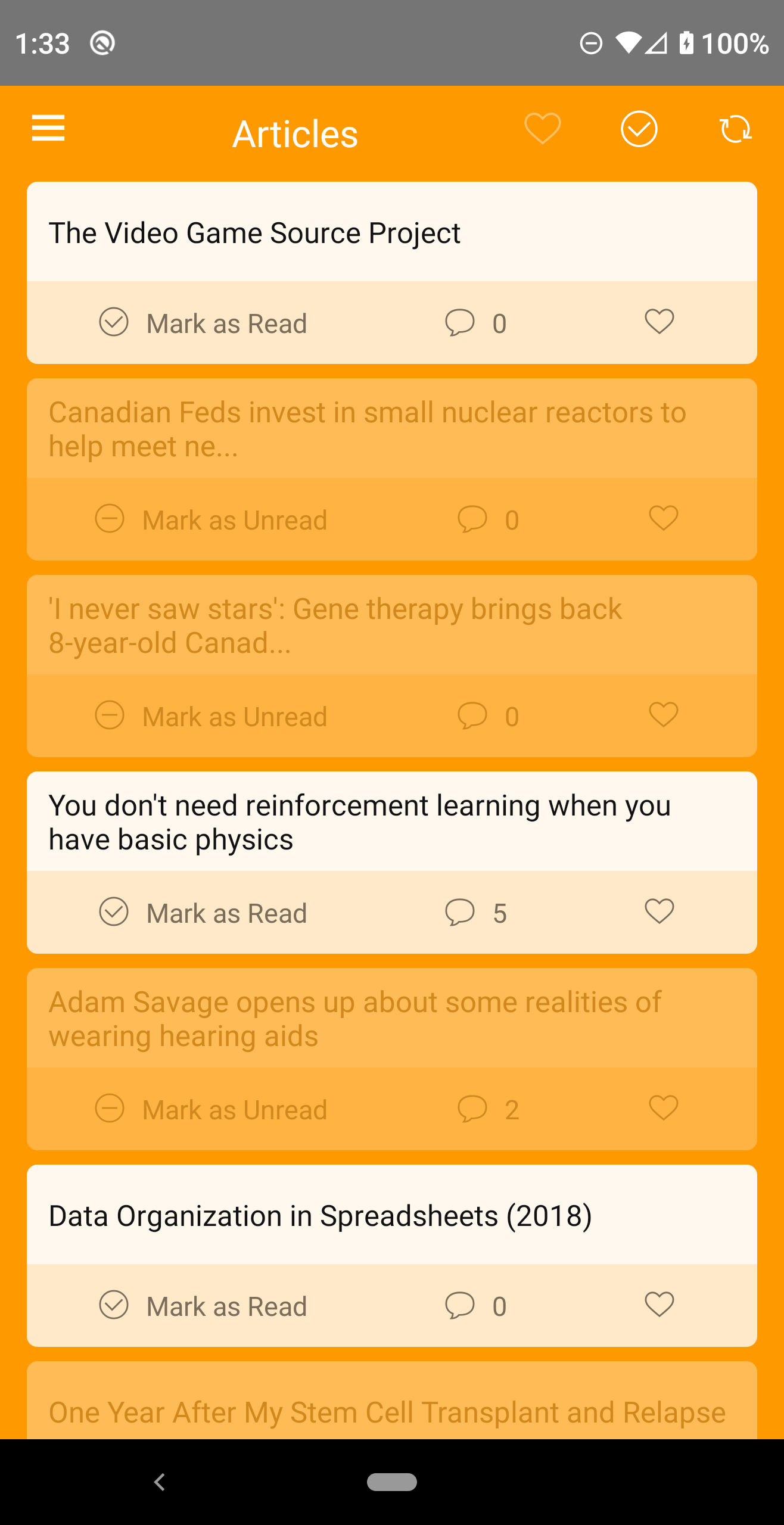 Screenshot of HN Top 100 News Reader
