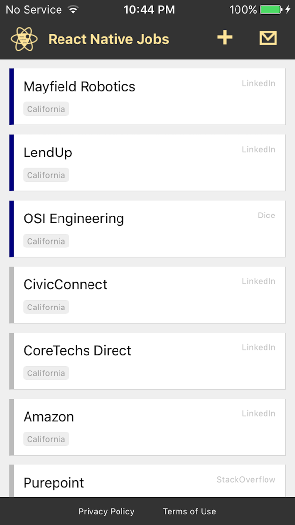 Screenshot of React Native Jobs