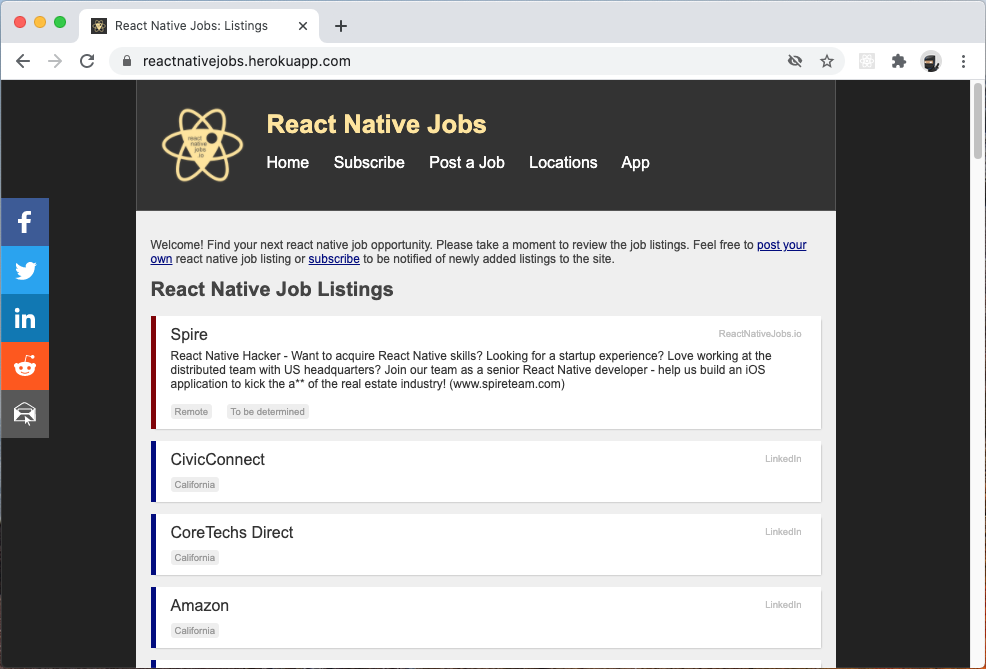 Screenshot of React Native Jobs